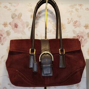 Vintage COACH Soho 9507 Y2K Burgundy Red Suede Leather Hardware Satchel Tote